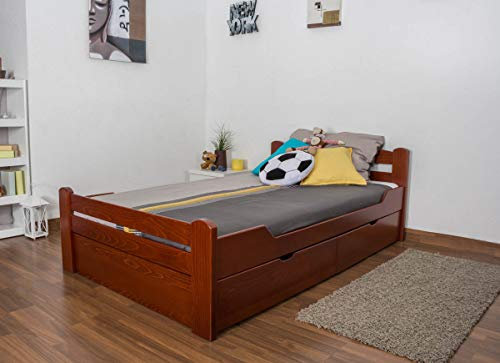 Jugendbett Easy Premium Line K4 inkl. 2 Schubladen und 1 Abdeckblende, 120 x 200 cm Buche Vollholz massiv Kirschfarben