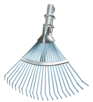IDEAL Profi-Fächerbesen verstellbar 320–480 mm mit Schlaufe, ohne Stiel | 22 Federstahlzinken, 4 verstärkte Außenzinken, blau verzinkt – für Laub und Schnittgut auf Rasen, Beet und Wegen im GaLaBau
