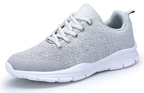 KOUDYEN Laufschuhe Atmungsaktiv Turnschuhe Schnürer Sportschuhe Sneaker für Herren Damen, 43 EU, Grau