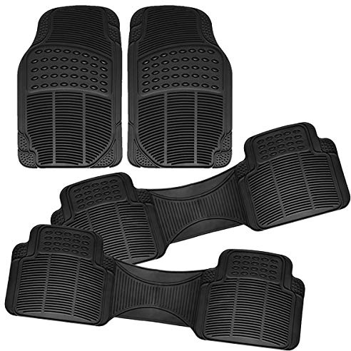 Vaygway Car SUV Floor Mat by - 4 Piece Heavy Duty Set - 3 Row Vehicle All Weather Floor Mats - Black Trimmable Universal Fit Rubber Floor Mats for Car Truck Van SUV