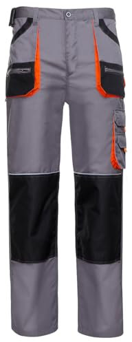 Stenso des-Emerton - Pantaloni da Lavoro - Uomo - Pantaloni Protettivi - Slim Fit - con Elastico in Vita - Grigio/Nero/Arancione - 66