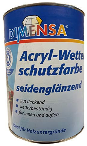 Dimensa Acryl- Wetterschutzfarbe für innen und außen seidenglänzend Farbwahl 2,5 Liter, Farbe:Silbergrau