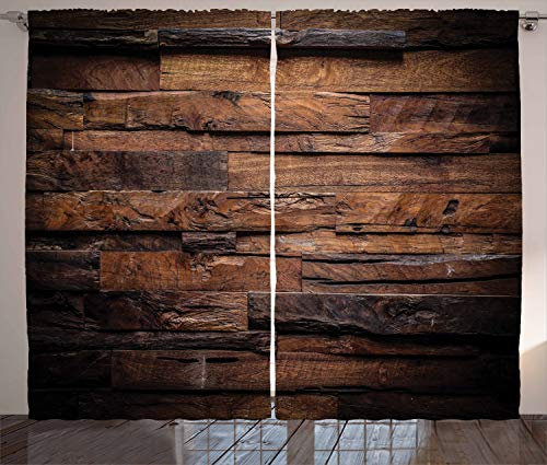 ABAKUHAUS Schokolade Rustikaler Vorhang, Raue Dunkle Holz, Wohnzimmer Universalband Gardinen mit Schlaufen und Haken, 280 x 260 cm, Dunkelbraun Braun