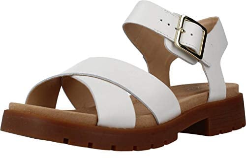 Clarks Orinoco Strap, Sandali con Cinturino alla Caviglia Donna, Bianco (White Leather White Leather), 38 EU