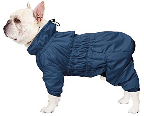 Morezi full body dog winter warm coat with high collar waterproof fleece coat for dogs reflective four-leg jumpsuit for puppies small medium pet - Navy - Medium