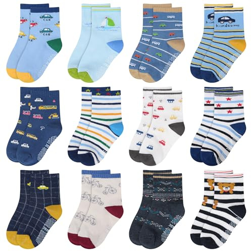 HYCLES Baby Girp Socks 12 Pairs for Boys Girls 0-7 Years Toddler Infant Kids Children Non Skid Anti-slip Socks