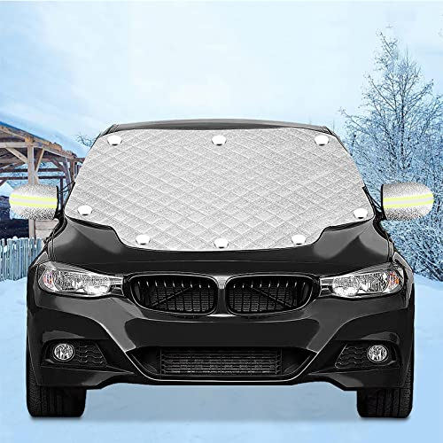 FREESOO Schneeschutz Frontscheibenabdeckung für Auto- Eisschutz Autoscheibenabdeckung Winter, Frostschutzmatte Windschutzscheibe Windschutzscheibenabdeckung gegen Schnee EIS Frost (mit 8 Magneten)
