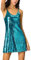 Allegra K Mini Robe de soirée à Paillettes Scintillantes à col en V et à Bretelles pour Femmes Bleu Sarcelle M