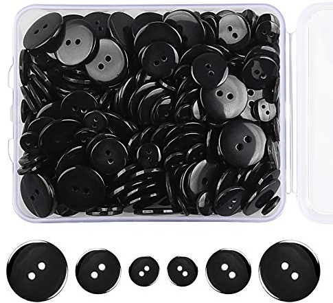 Dadabig 300 Stück Knöpfe Schwarz Harz Knopf Set, Basis knöpfe zum Basteln Annähen DIY Nähen Scrapbooking Handwerk Verzierung Hosenknöpfe Handarbeit (10/15/ 20mm, 2 Löcher) mit Aufbewahrungsbox