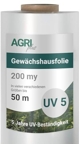 AGRI plus Film de Serre 6 x 25 m I Film de Jardin très Transparent indéchirable pour Couverture Outdoor I bâche de Protection résistante aux intempéries & UV 5 Ans I épais. Film 0,200 mm