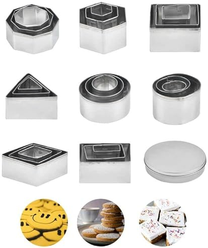 24 Pcs Mini Juego de Cortadores de Galletas Geométricos,Cortadores de Galletas de Metal,8 Formas Geométricas de Cortadores,Mini Moldes de Galletas para Hornear,Pasteles,Donas,Fondant,Chocolate