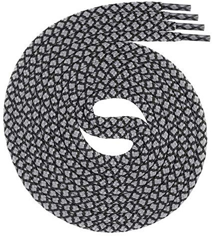 Swissly runde schwarz graue Schnürsenkel für Arbeitsschuhe und Trekkingschuhe aus 100% Polyester, Muster: Karo, Farbe: schwarz grau, Länge: 120cm