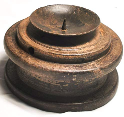 Kerzenhalter aus antiker Holzspindel, ca. 6cmx10cm, schönes Altholz, vintage Kerzenständer aus Indien, schön aufbereitet, shabby look, tolles Antik-Stück aus einem alten Webstuhl, upcycling UNIKAT