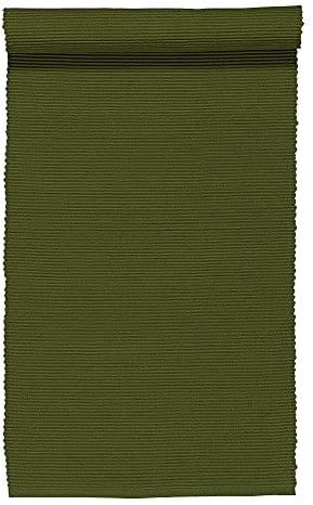 LINUM Uni Dekoratives Tischläufer für Esstisch 45x150 cm, 100% Gerippte Baumwolle, Maschinenwaschbar, Dunkel Olivgrün