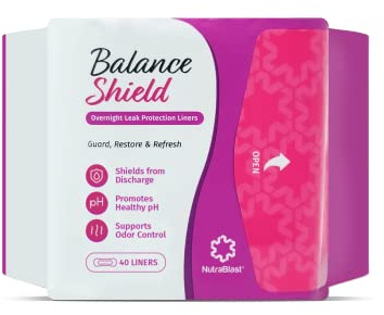 NutraBlast Balance Shield Panty Liners for Discharge, 180mm, 40 Pack