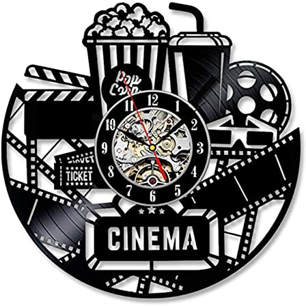 Smotly Vinyl-Wanduhr, Kino-Thema, Retro, große Wanduhr, Heimdekoration, digitale Wanduhr, Geschenk.