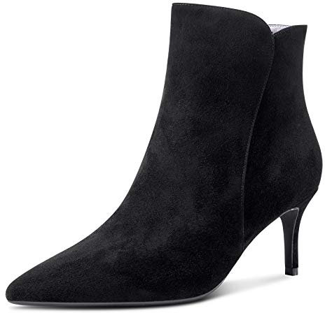 NobleOnly Donna Stivali alla Caviglia Cerniera Tacco a Spillo 6CM High Heels Boots Nero Scamosciato Scarpe EU36
