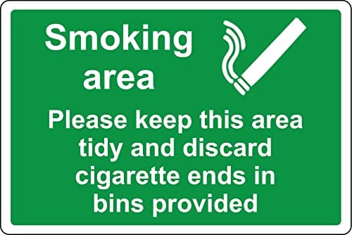 Smoking area Please keep this area tidy and use bins provided (L) - 3mm Aluminium sign (300mm x 200mm)