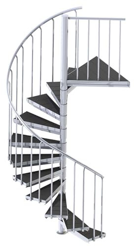 Außenspindeltreppe Scarvo M verzinkt, Geschosshöhe: 378-395 cm, 20 Stufen und Podest, Durchmesser: 180 cm, Stufenbelag: WPC-Belag, Stahltreppe
