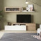 DANSMAMAISON Meuble TV modulable en Angle Blanc/Chêne - XUNS - Banc TV : L 200 x l 41 x H 44 cm; Module supérieur : L 105 x l 32 x H 32 cm ; Etagère : L 95 x l 21 x h 3 cm