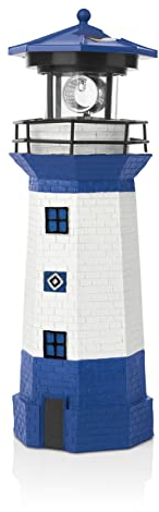 Hamburger SV HSV Solar-Leuchtturm LED | In Vereinsfarben mit HSV-Logo & integrierte 360°-Drehbewegung | Inkl. Dämmerungssensor und Akku bis zu 8 Std. Leuchtdauer [Outdoor]