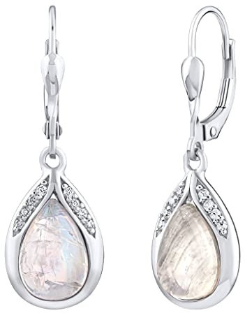 SILVEGO Mondstein Ohrringe aus 925 Sterling Silber mit echtem Mondstein Tropfen baumelnd