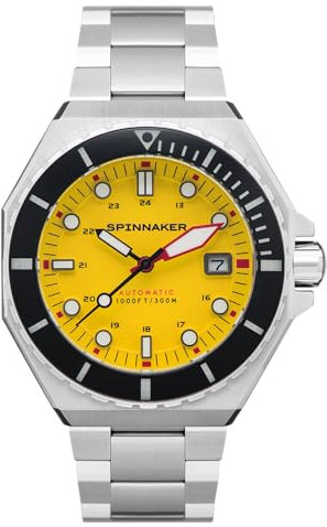 Spinnaker Dumas SP-5081 Herren-Armbanduhr, automatisch, 3 Zeiger, mit massivem Edelstahl-Armband, 44 mm, Hornet Yellow, Armband