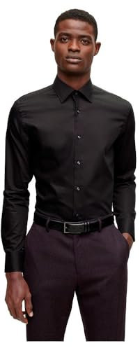 BOSS Herren H-HANK-C1-214 Slim-Fit Hemd aus bügelleichter Baumwoll-Popeline Schwarz001 39