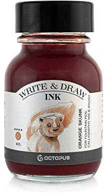 Octopus Write and Draw Ink 455 Orange Skunk, wasserfeste Tinte zum Schreiben und Zeichnen, Kalligraphietinte, lichtechte Zeichentusche für Füllhalter, orange, 50 ml