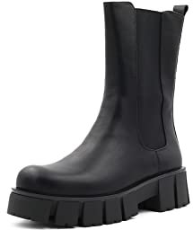 QUEEN HELENA Stivali Chelsea con Plateau Stivaletti Platform Casual Donna X27-182 (Nero, Numeric_37)