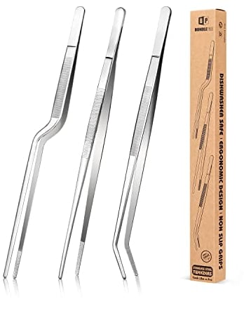 12-Zoll Feine Kochen Pinzette Set, Professionelle Edelstahl-Lebensmittelzange, Küche Schwarz Lange Chef zum Kochen, Überziehen, Dekorieren und BBQ