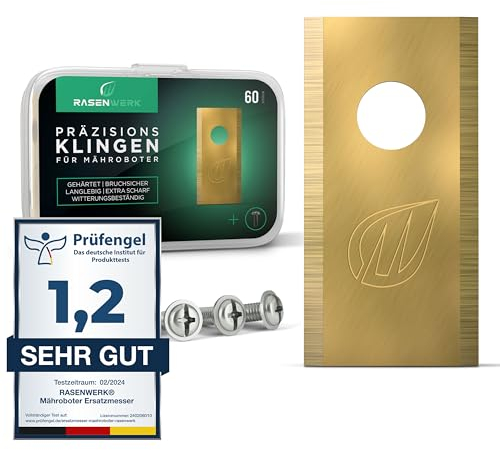 RASENWERK® - Lot de 60 lames de rechange universelles pour robot tondeuse de qualité supérieure avec vis assorties - Lames de rechange universelles pour les marques Worx, LandXcape, Zoef Robot et