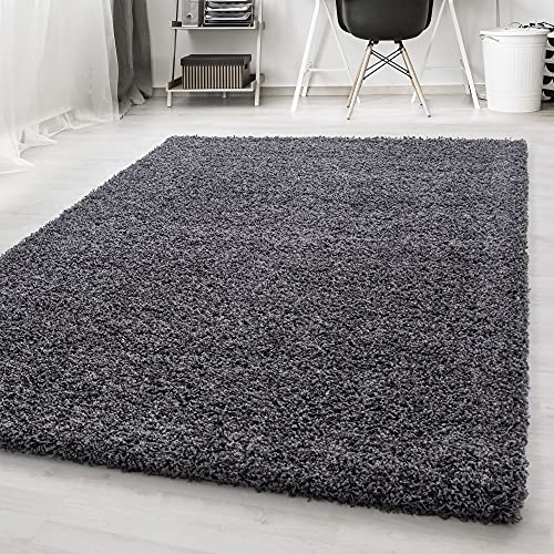 Carpetsale24 Teppich Wohnzimmer Shaggy Flokati Einfarbig 60 x 110 cm Grau - Hochflor Schlafzimmer Pflegeleicht Super Weich - Flauschiger Langflor 50 mm Florhöhe Läufer Flur