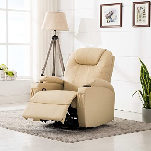 Gecheer Massage-Schaukelsessel Fernsehsessel Creme Massagesessel Relaxsessel Schaukelsessel Sessel Kunstleder Creme
