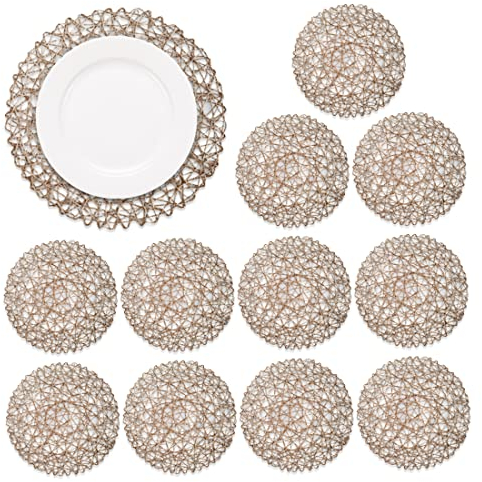 12 Pezzi Di Placche Intrecciate Di Carta Sottopiatto Oro Tovagliette Rotonde Rotonde Tesche Placche Rotonde, Planimetrie Non Slip Mazzuli