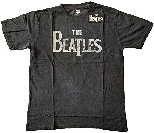 The Beatles T Shirt Drop T Band Logo Official Unisex Charcoal Grey L