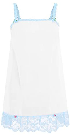 Satini Dessous Durchsichtiges Sissy Babydoll-Stil Rüschen Rüschen Spitze Unterkleid Nachtwäsche (Weiß - Baby blau, S)