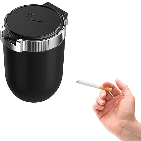 Cendriers de Voiture, Cendriers de Voiture avec Couvercle, Cendriers, Cendrier de Voiture Portable, Porte-gobelet Plastique Cendrier, pour Voiture, Maison, Bureau et Voyage, 1 PC(Argent)