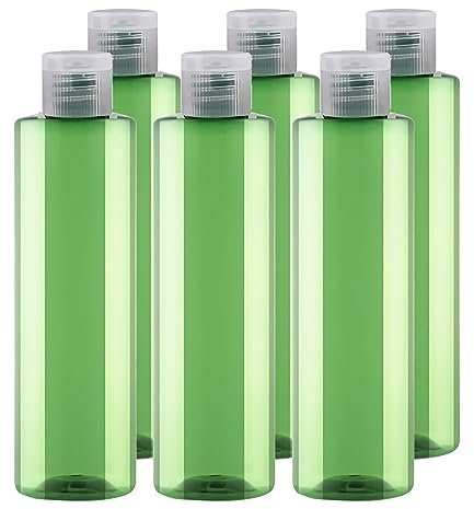 BPZXL 6 pièces 250ml Vert flacons vides en plastique avec Bouchon à Charnière Transparent Bouteilles Pour Cosmétique Savon Gel Huile essentielle Lotion le shampooing