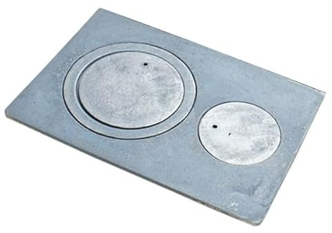 SEZAM Placa de fundición para horno con 2 agujeros, 40 x 27 cm, placa de carbón de hierro fundido gris