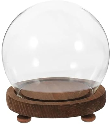 JISADER Vitrina de Cristal con cúpula, contenedor de Flores y Plantas, Base de Madera en Forma de Bola, de Primera Calidad, a Prueba de Polvo, terrario de, 12CM