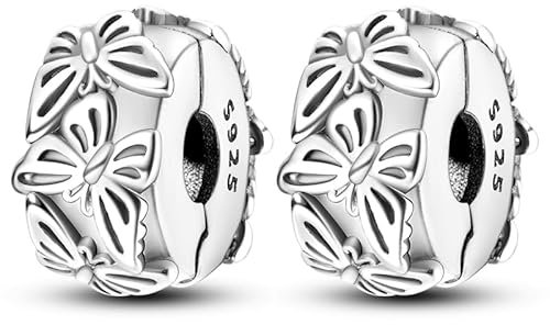 CYCUFF Spacer Charm für Armband 925 Sterling Silber Pave Cubic Zirkonia Clip Verschluss Stopper Bead Charm Geschenk für Frauen Family Friends (Schmetterling Tanz Clip-2)