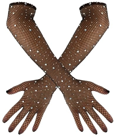 simarro Netzhandschuhe Damen, Lange Fingerlose Handschuhe Fischnetz Handschuhe 1920er Jahre Vintage Handschuhe mit Strasssteinen für Hochzeit Party Kostümpartys Halloween Cosplay Zubehör(Schwarz)