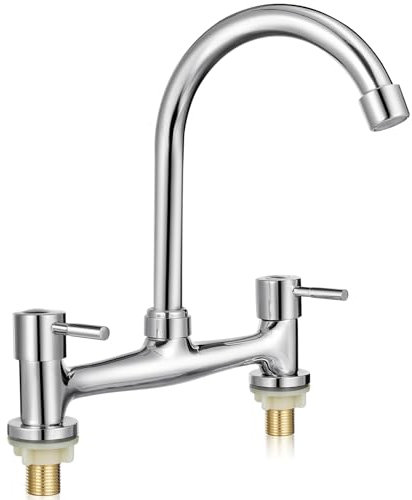 Housoutil 2 Hole Basin Faucet, One Word Handle Taps, 20cm Hole Spacing Two Poles Kitchen & Bathroom Sink Mixer Taps