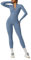 OEAK Damen Sport Jumpsuit Lang Eng Yoga Overall Langarm Rollkragen Playsuits mit Reißverschluss Nahtloser Bodysuit Bodycon Strampler Einteiler Romper,Hellblau,M
