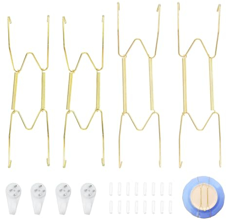 4 Stück Wandteller Tellerhalter Wand Teller Aufhänger - Unsichtbare Stahl-Wandtellerhalter mit Nieten und Schutzabdeckungen, für dekorative Teller und Kunstwerke, für Küche und Wohnraum (8&10 Zoll)