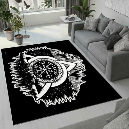 ROUSKI Wikinger Teppich Wohnzimmer Schlafzimmer 3D Muster Design Abstrakt Berg Teppiche rutschfest Waschbarer Kurzflor Teppich Grösse 60x90 cm Flauschig Weich Soft Home Outdoor Carpet Matte