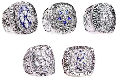 haobook NFL-Meisterschaftsring-Set, 1971, 1977, 1992, 1993, 1995, Nachbildung des Super Bowl, Souvenir, für Männer, Jungen, Väter, Fans,Silber