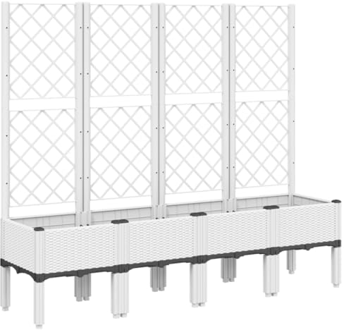 vidaXL Jardinière avec Treillis, Lit Surélevé, Bac à Fleurs, Pot de Plantes, Boîte à Fleurs Jardin Patio Terrasse Extérieur, Blanc PP