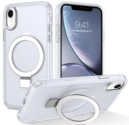 DUEDUE Schutzhülle für iPhone XR, magnetisch, mit Ringständer, kompatibel mit Magsafe, Ganzkörper-Schutzhülle, schlank, stoßfest, mit Ständer, für Apple iPhone XR 6,1 Zoll, Weiß